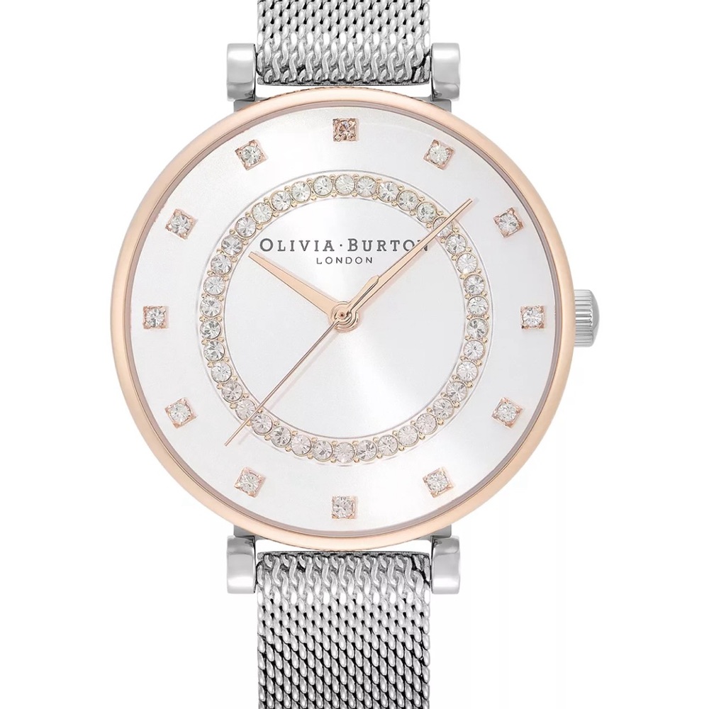OLIVIA BURTON Women's T-Bar Silver-Tone Stainless Steel Mesh Bracelet Watch 32mm